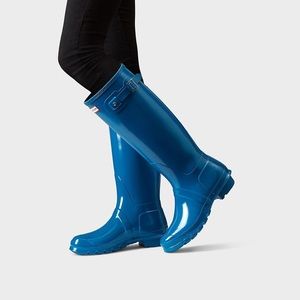 Hunter Gloss Tall Rainboots Wellies - Ocean Blue